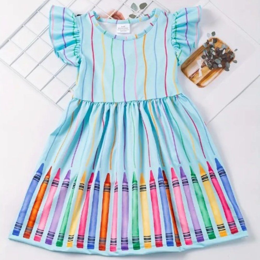 Boutique Back to School Crayon Girls Sleeveless Dress